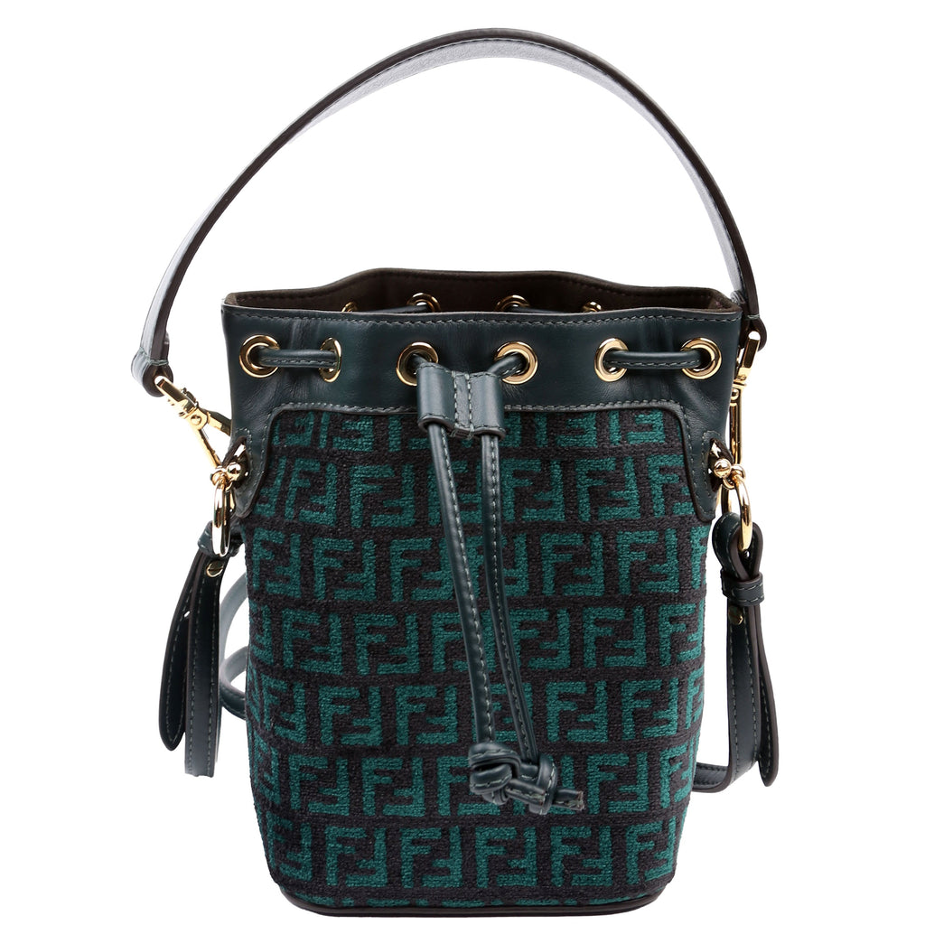 8BS010 Mon Tresor Mini Bucket Leather Canvas FF Green