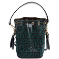 8BS010 Mon Tresor Mini Bucket Leather Canvas FF Green