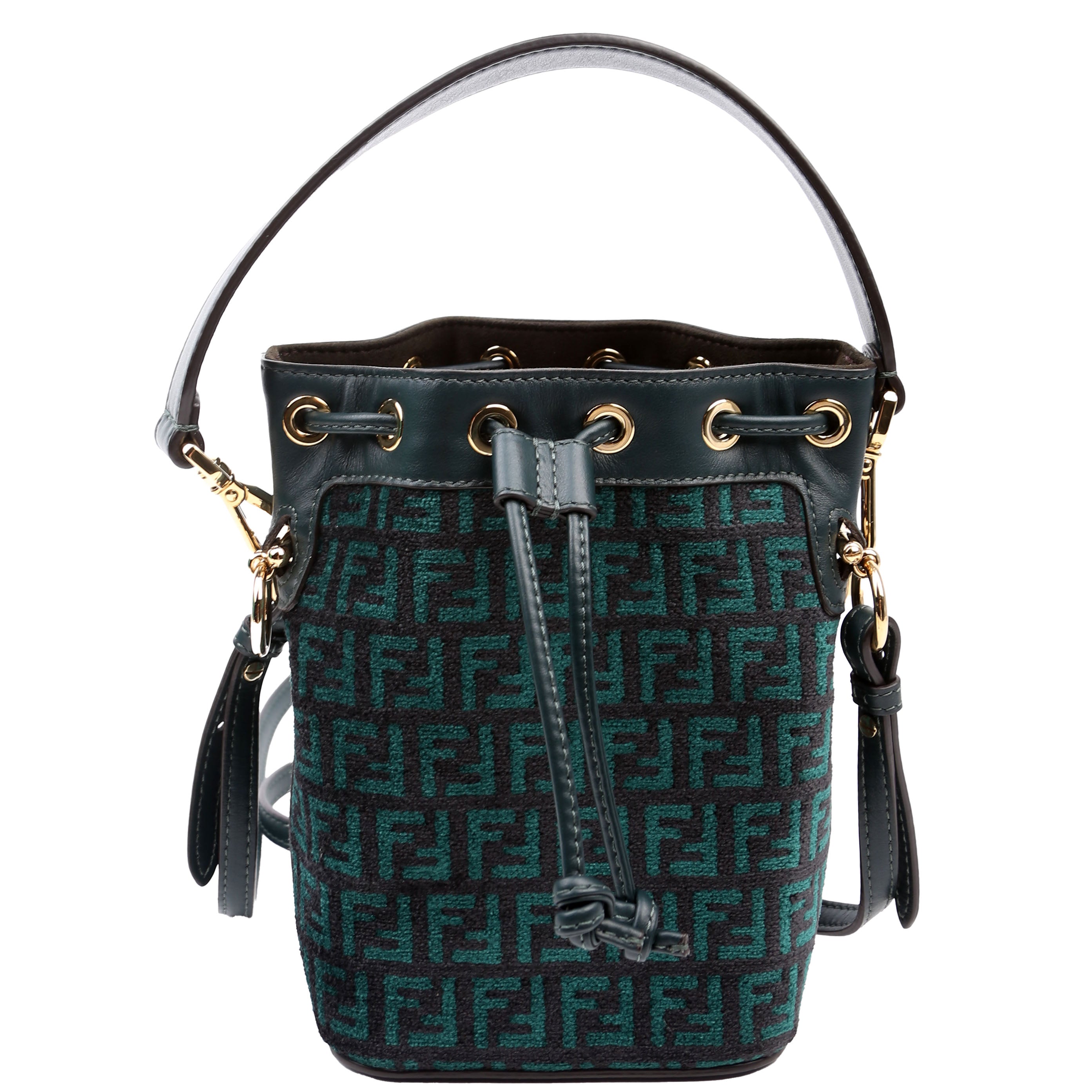 8BS010 Mon Tresor Mini Bucket Leather Canvas FF Green