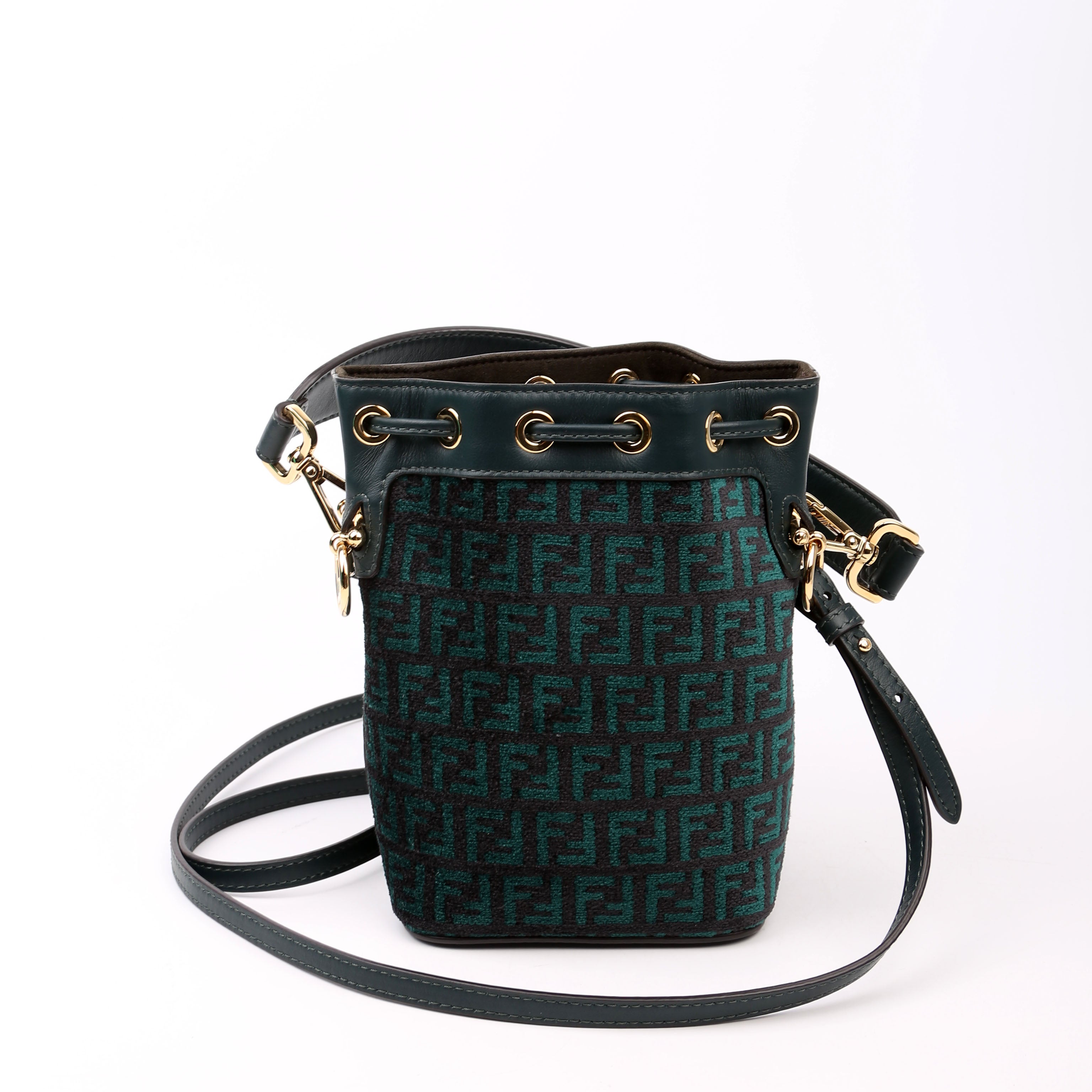 8BS010 Mon Tresor Mini Bucket Leather Canvas FF Green