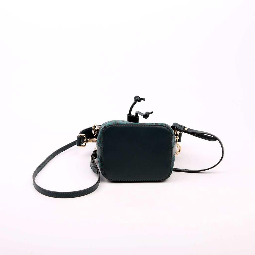 8BS010 Mon Tresor Mini Bucket Leather Canvas FF Green