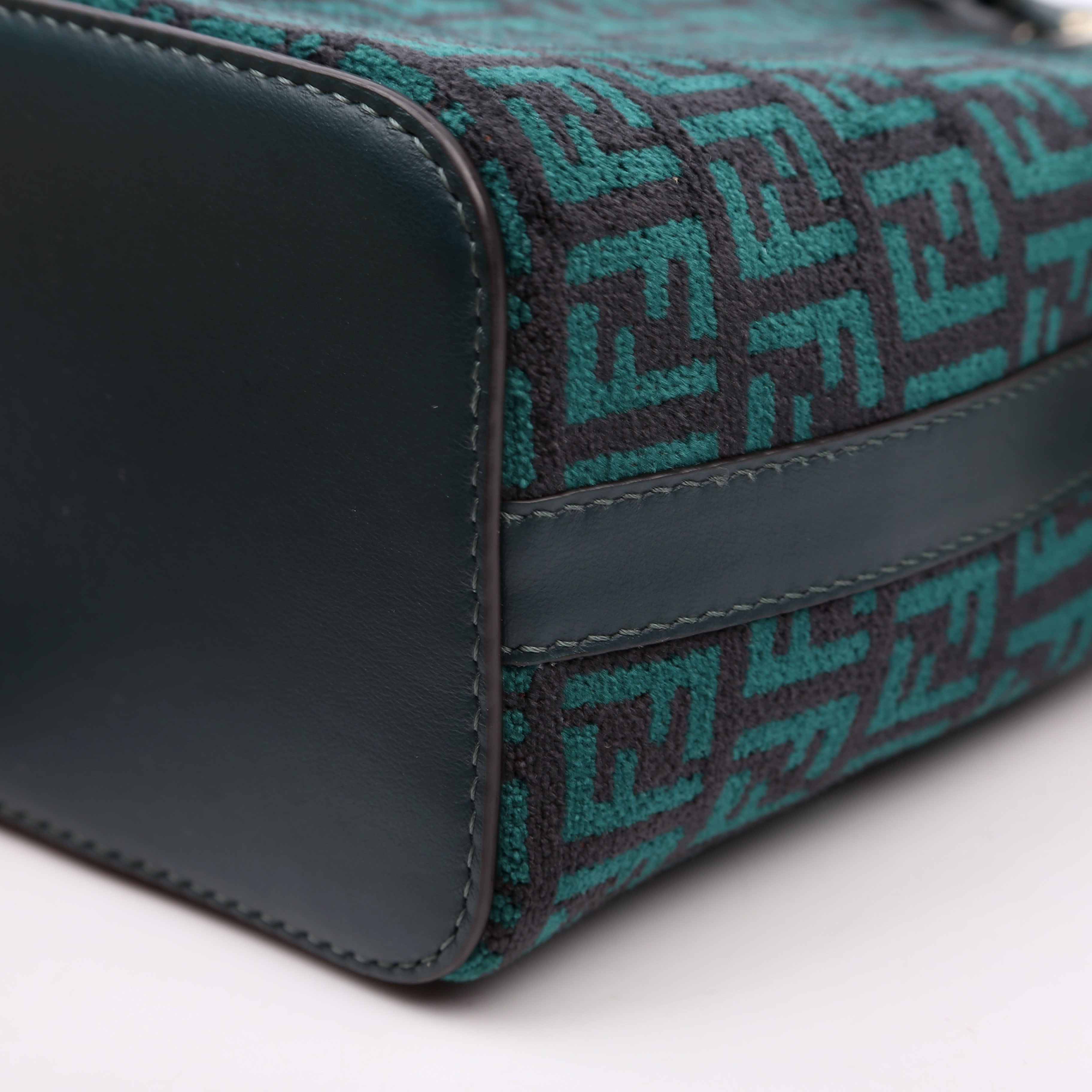8BS010 Mon Tresor Mini Bucket Leather Canvas FF Green