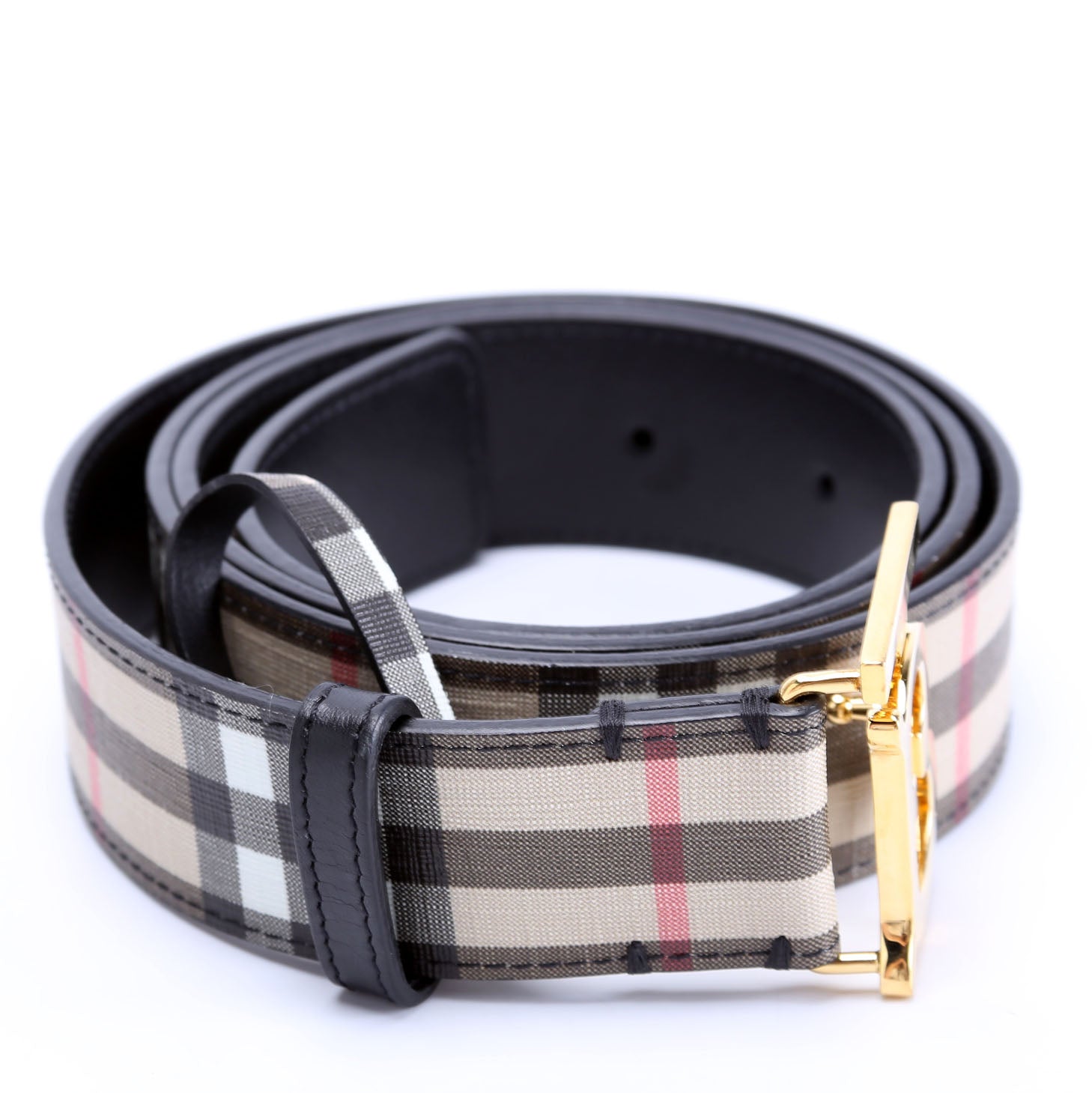 TB Logo Archive Check Belt Size Large Beige/Black