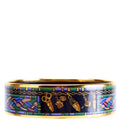 Printed Enamel Wide Bangle Bracelet Gold/Blue