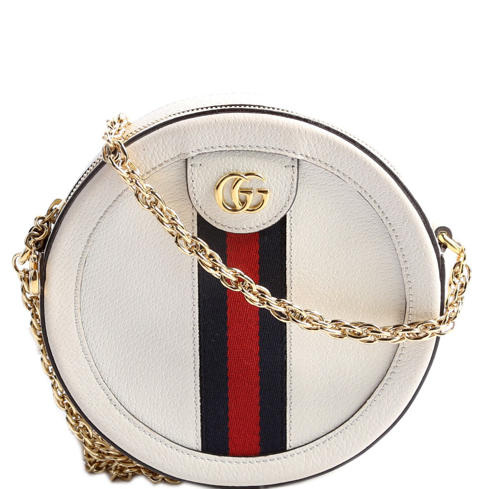 550618 Ophidia Leather Round Small Crossbody White