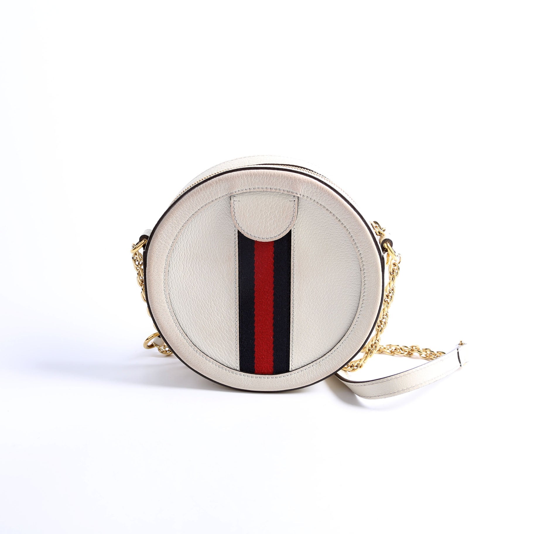550618 Ophidia Leather Round Small Crossbody White