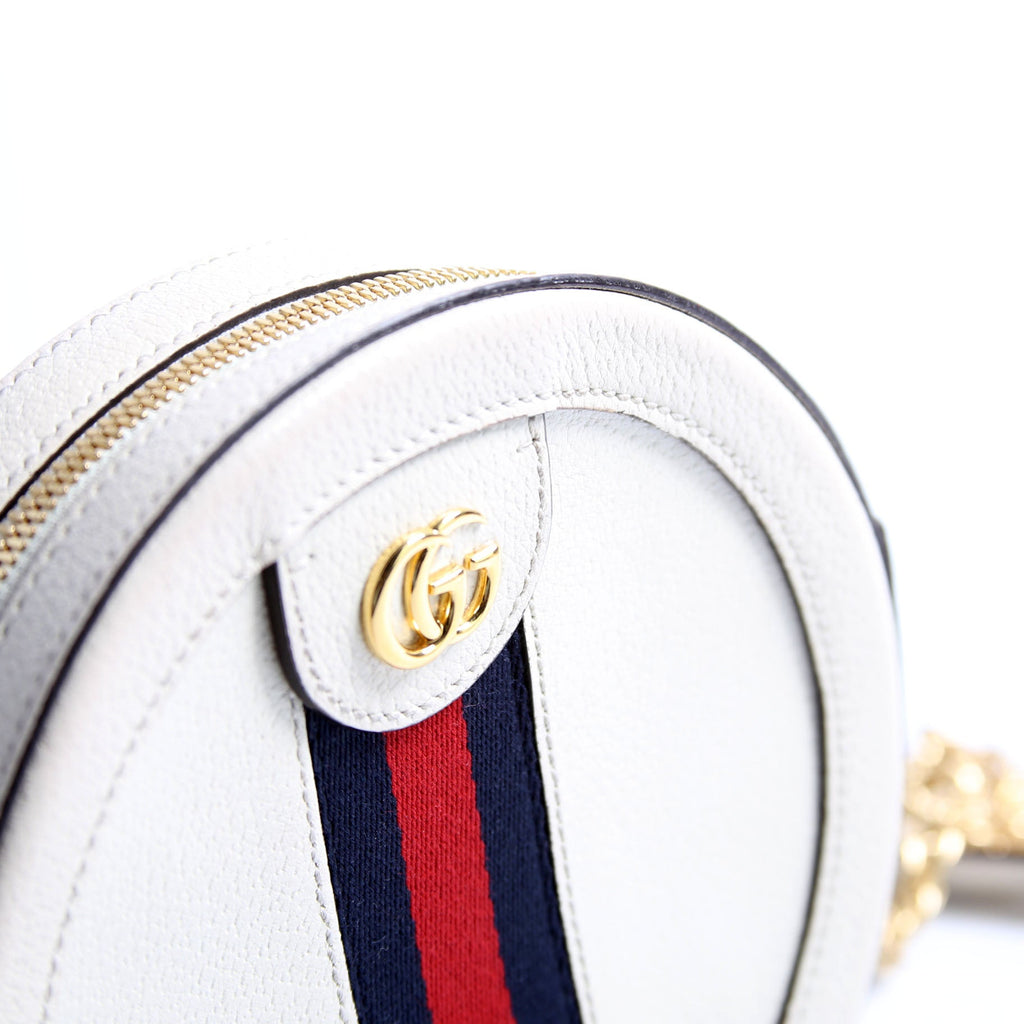 550618 Ophidia Leather Round Small Crossbody White