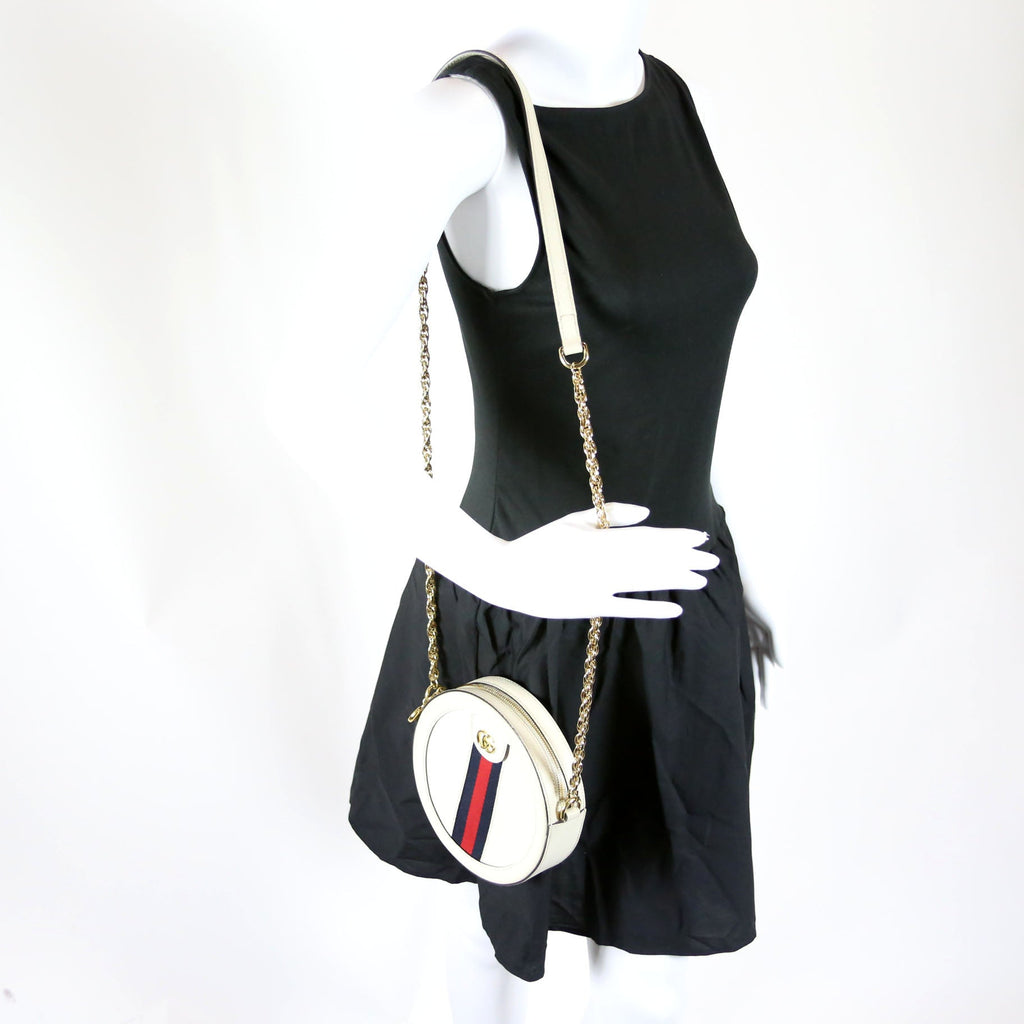 550618 Ophidia Leather Round Small Crossbody White