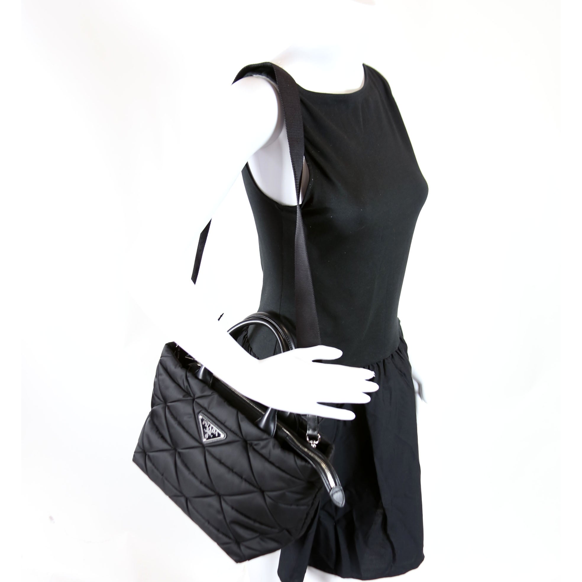 1BG436 Padded Re-Nylon Small Tote Black