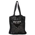 Prada 1BG393 Raffia Crochet Tote Bag Black