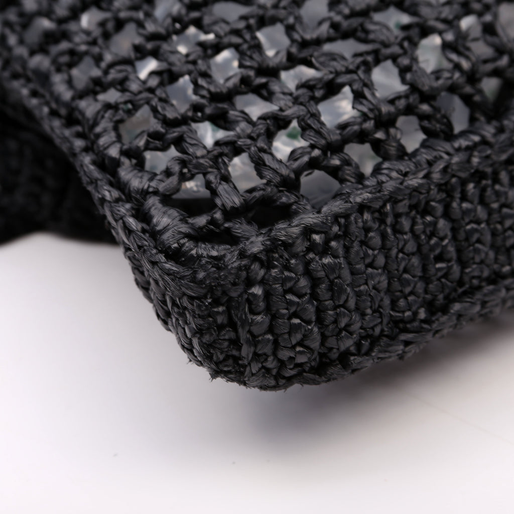 Prada 1BG393 Raffia Crochet Tote Bag Black