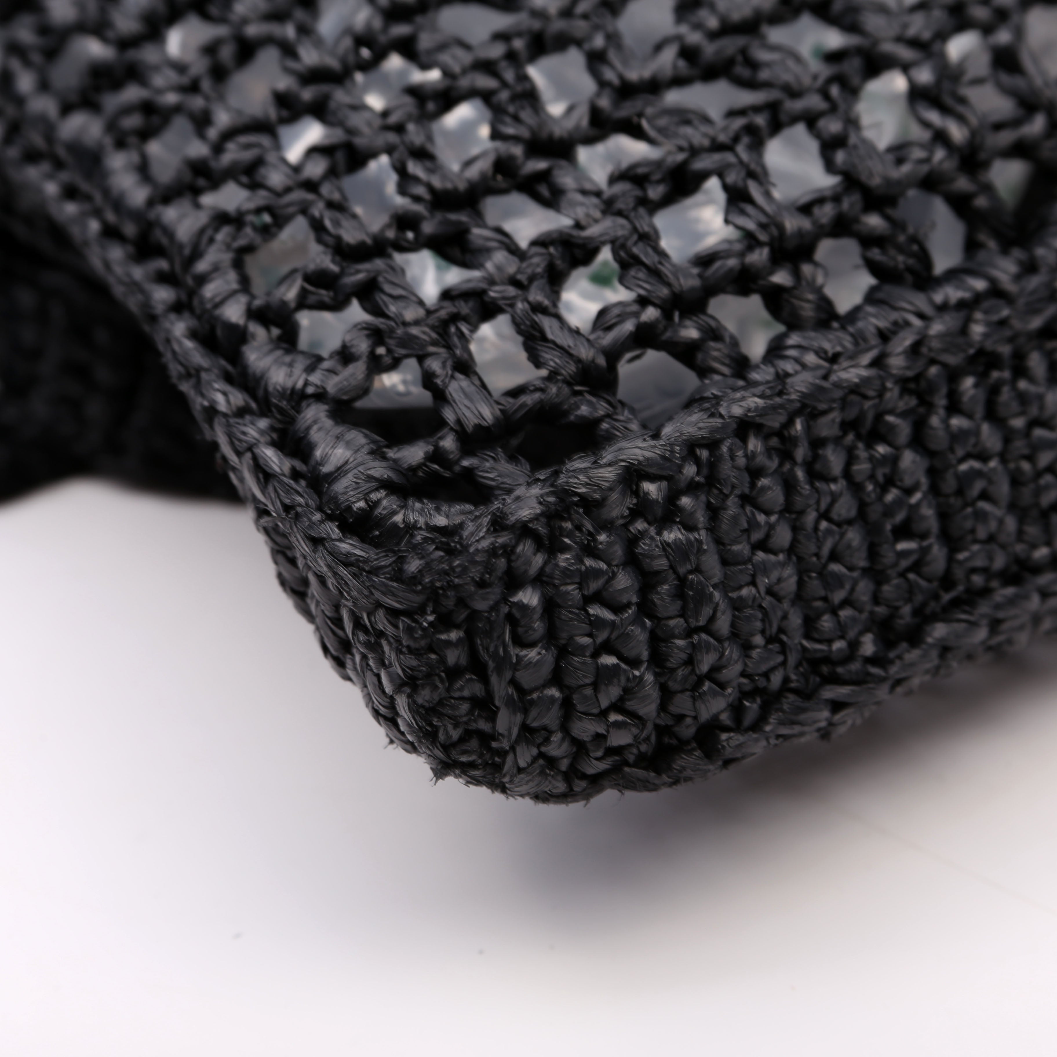 Prada 1BG393 Raffia Crochet Tote Bag Black