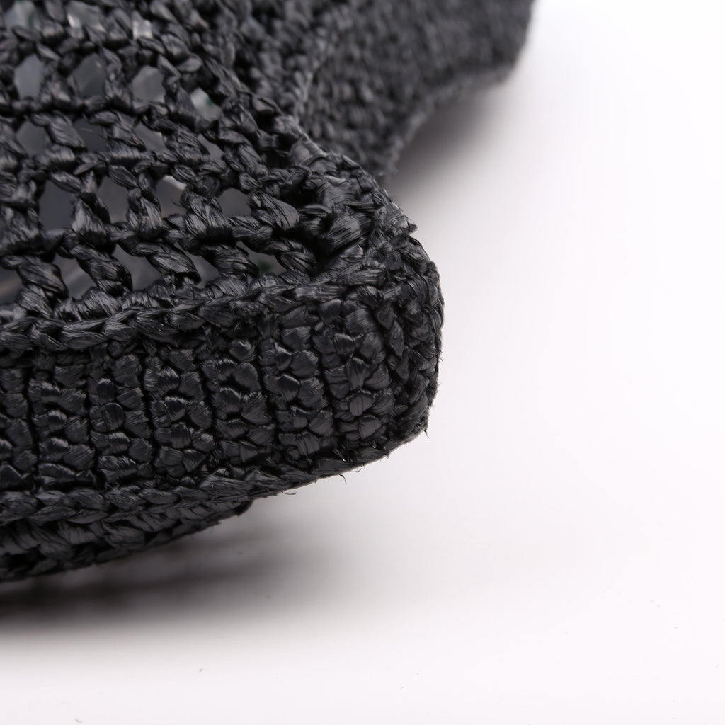 Prada 1BG393 Raffia Crochet Tote Bag Black