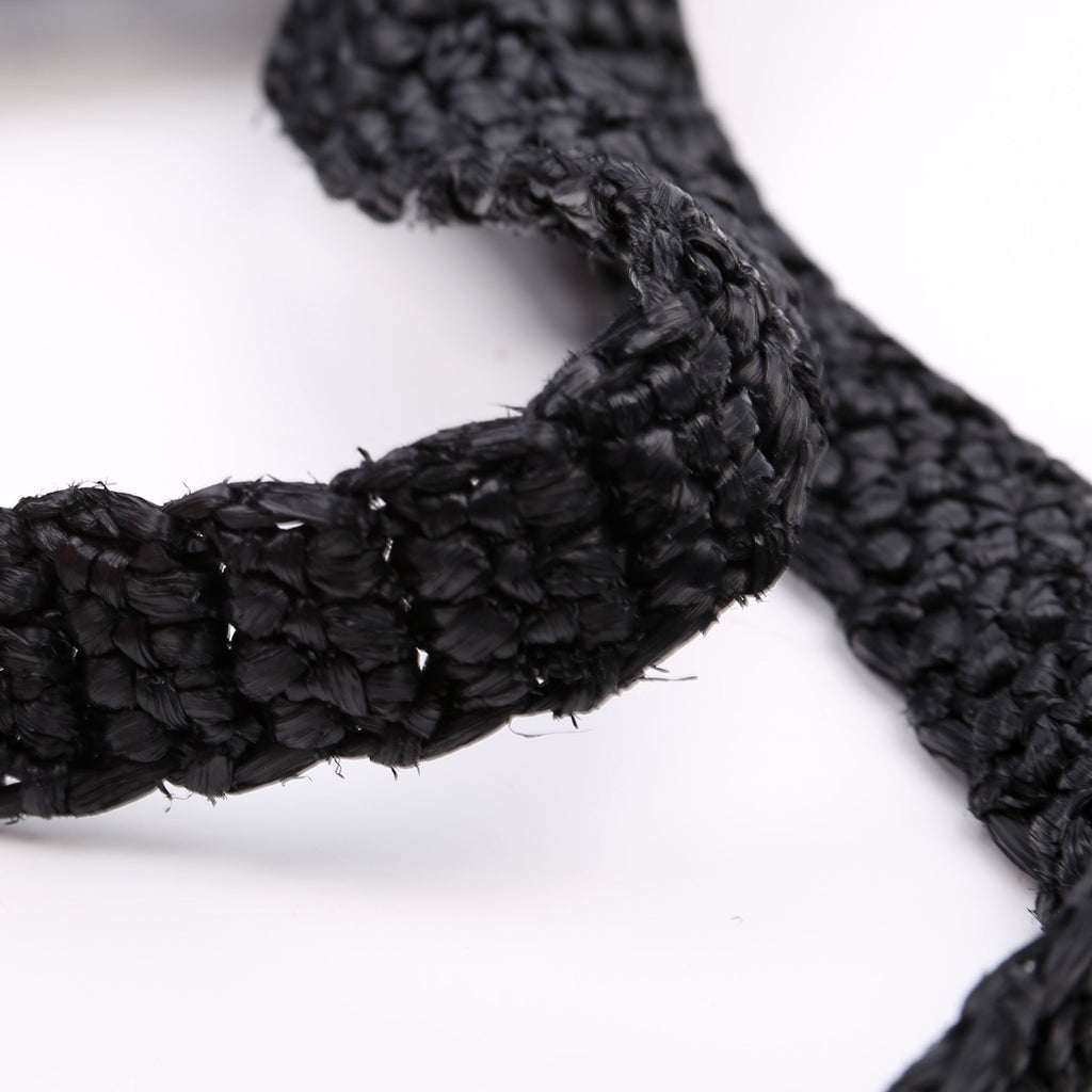 Prada 1BG393 Raffia Crochet Tote Bag Black