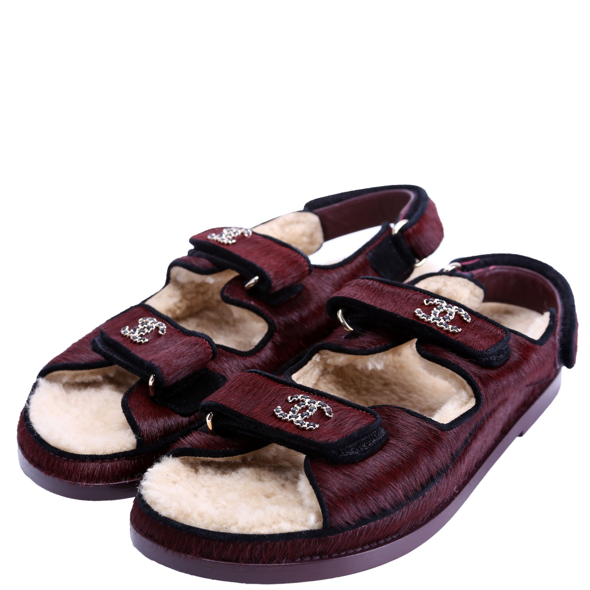 CC Dad Sandals Calf Hair Shearling Size 38