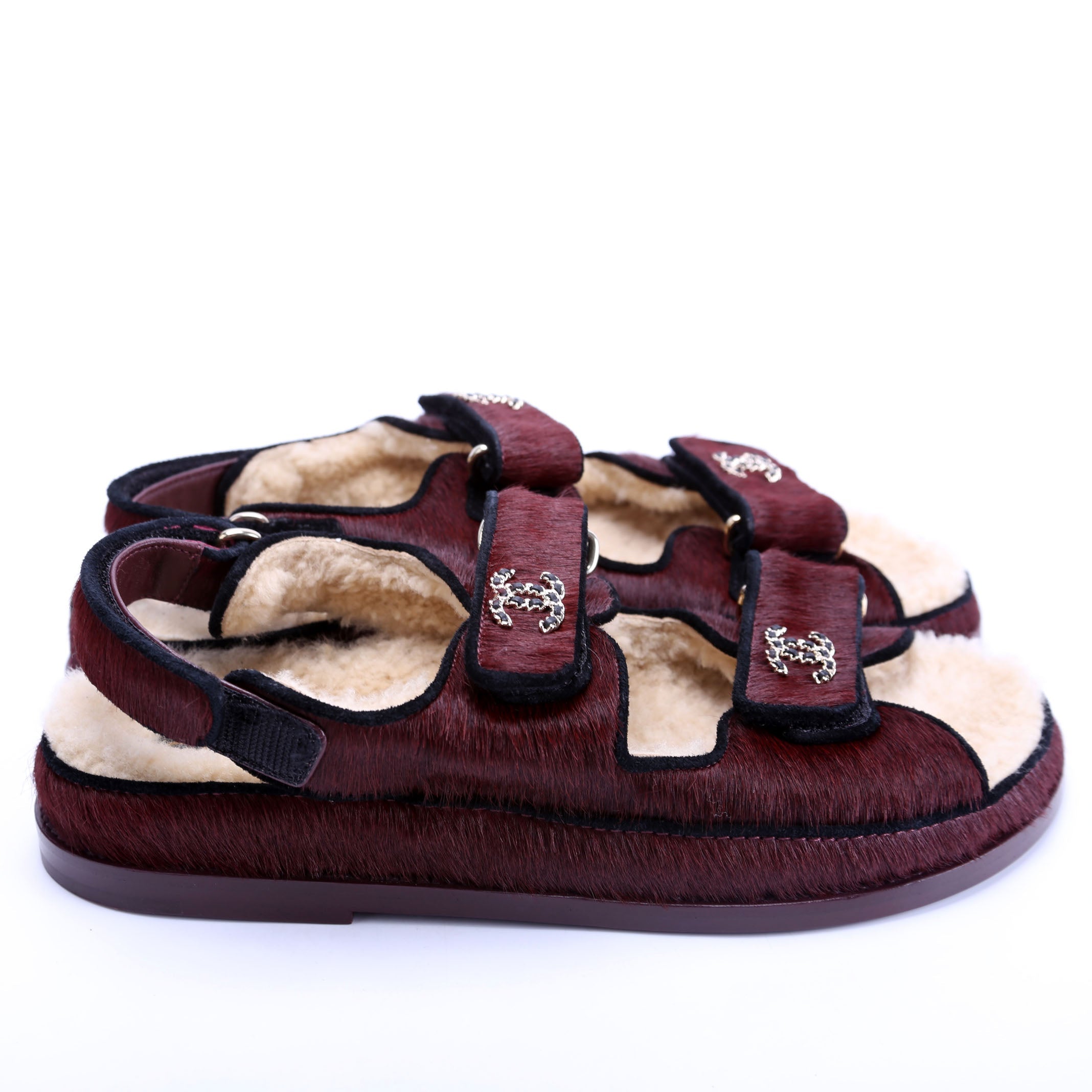 CC Dad Sandals Calf Hair Shearling Size 38