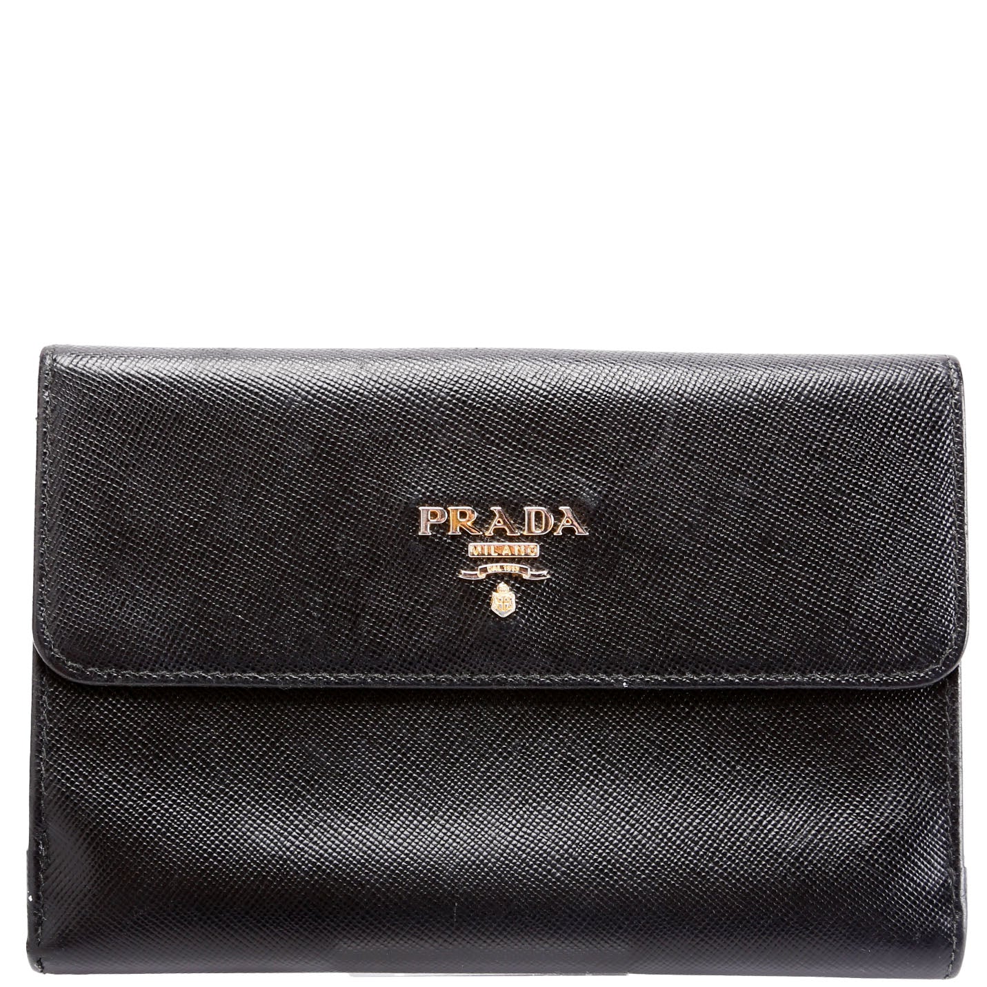 Prada Saffiano Metal Large Flap Wallet Black