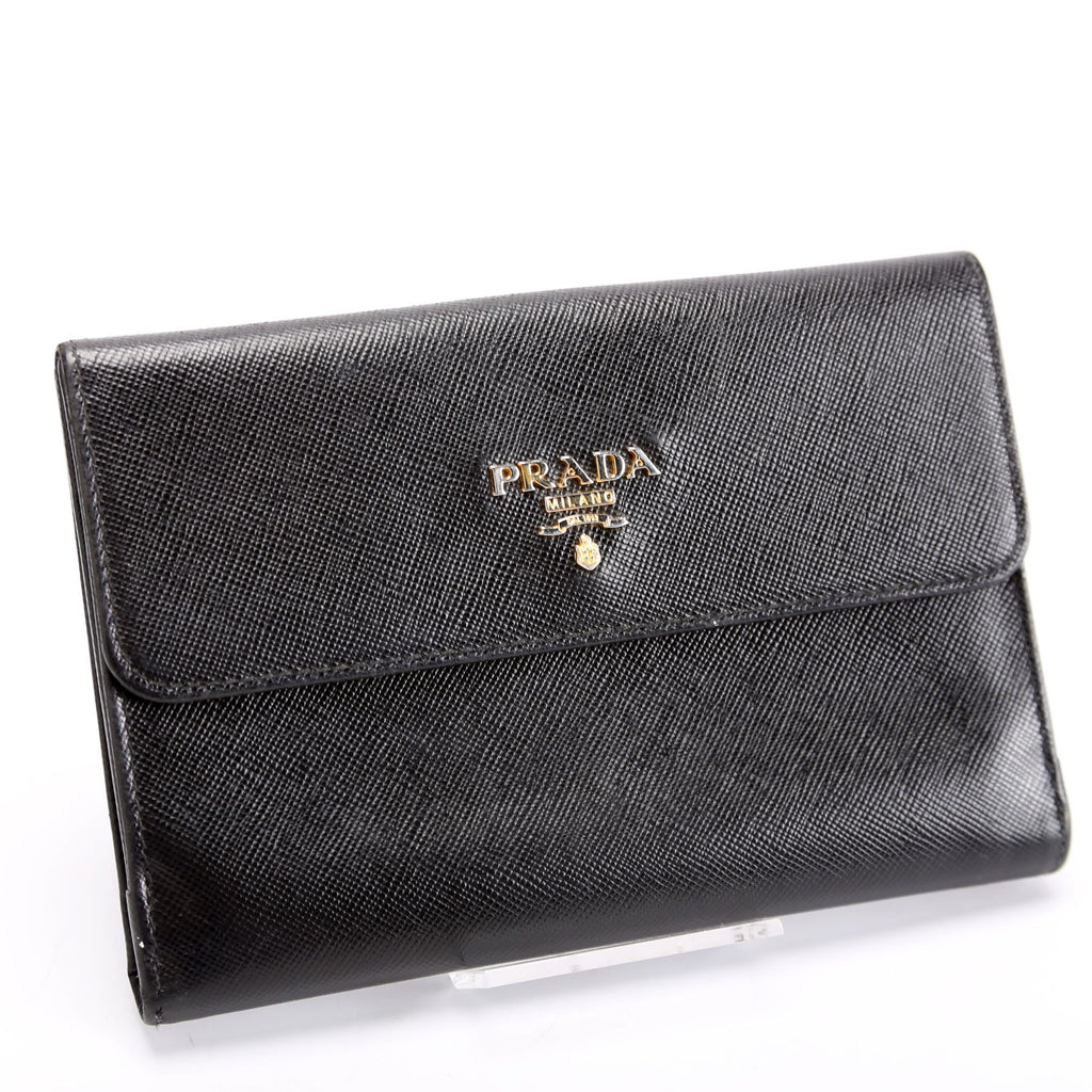 Prada Saffiano Metal Large Flap Wallet Black