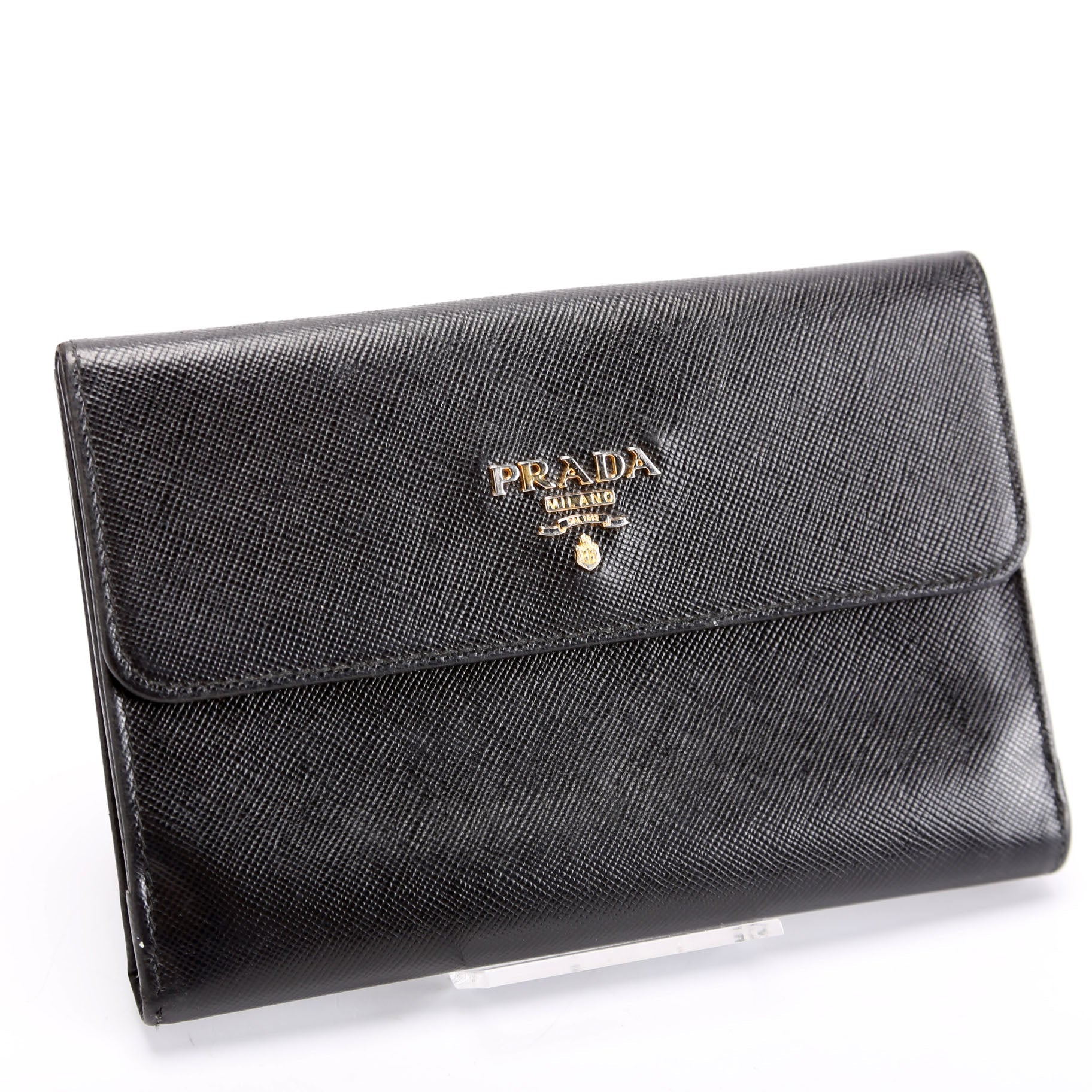Prada Saffiano Metal Large Flap Wallet Black