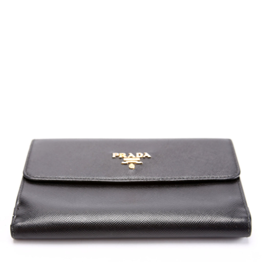 Prada Saffiano Metal Large Flap Wallet Black