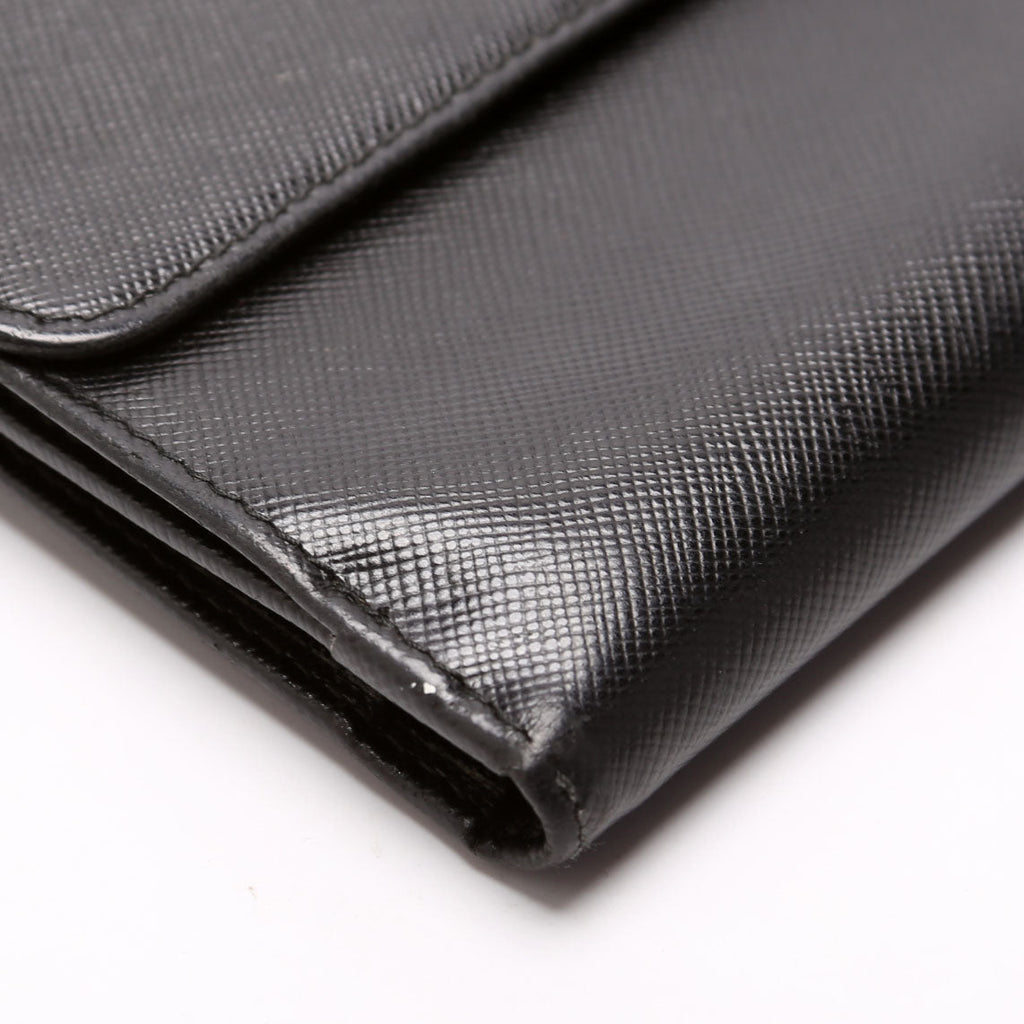 Prada Saffiano Metal Large Flap Wallet Black