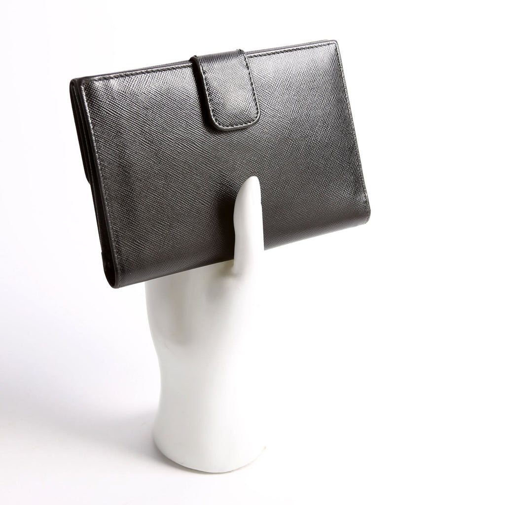 Prada Saffiano Metal Large Flap Wallet Black