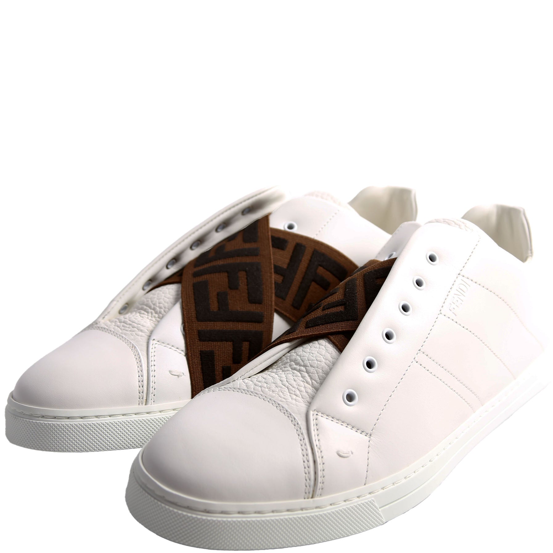 FF Logo Slip On Sneakers Size 40.5 (Mens Size 8) White/Brown/Black