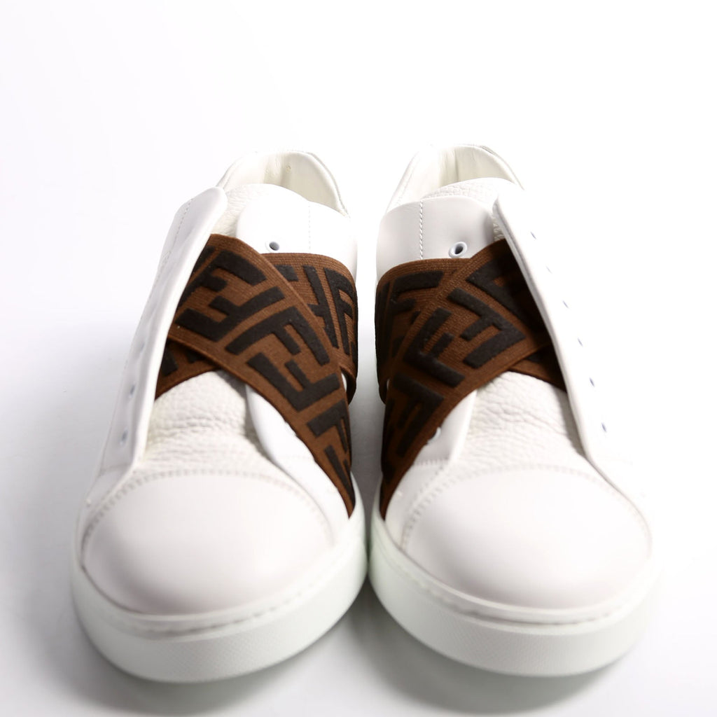 FF Logo Slip On Sneakers Size 40.5 (Mens Size 8) White/Brown/Black