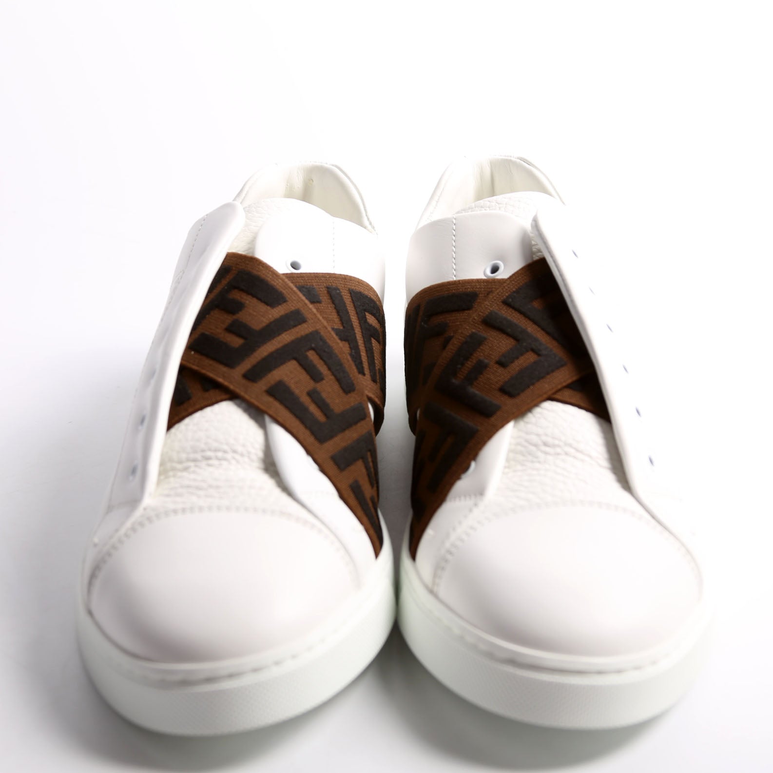 FF Logo Slip On Sneakers Size 40.5 (Mens Size 8) White/Brown/Black
