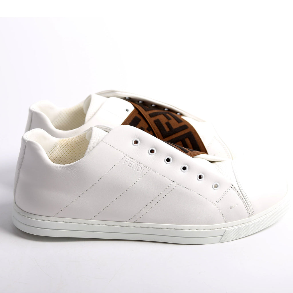 FF Logo Slip On Sneakers Size 40.5 (Mens Size 8) White/Brown/Black