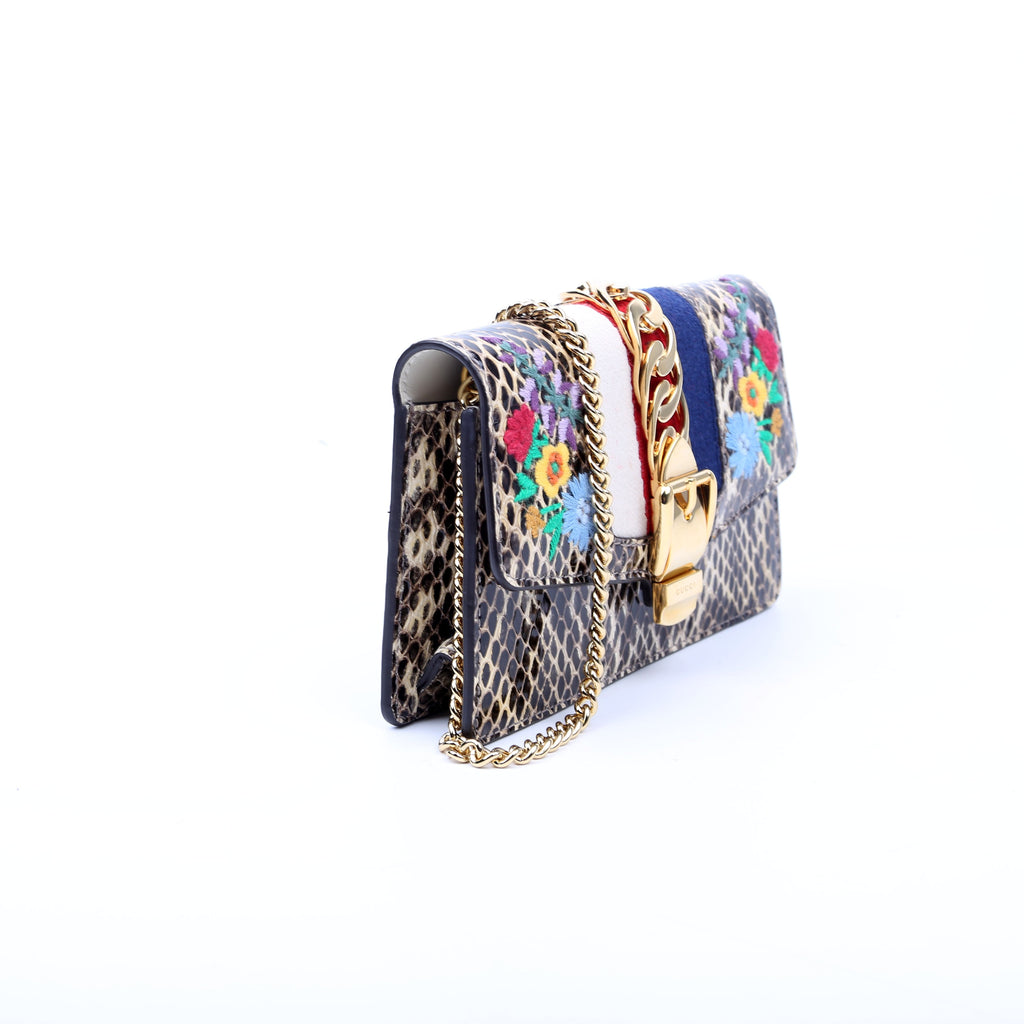 494646 Sylvie Chain Floral Embroidered/Snakeskin Super Mini