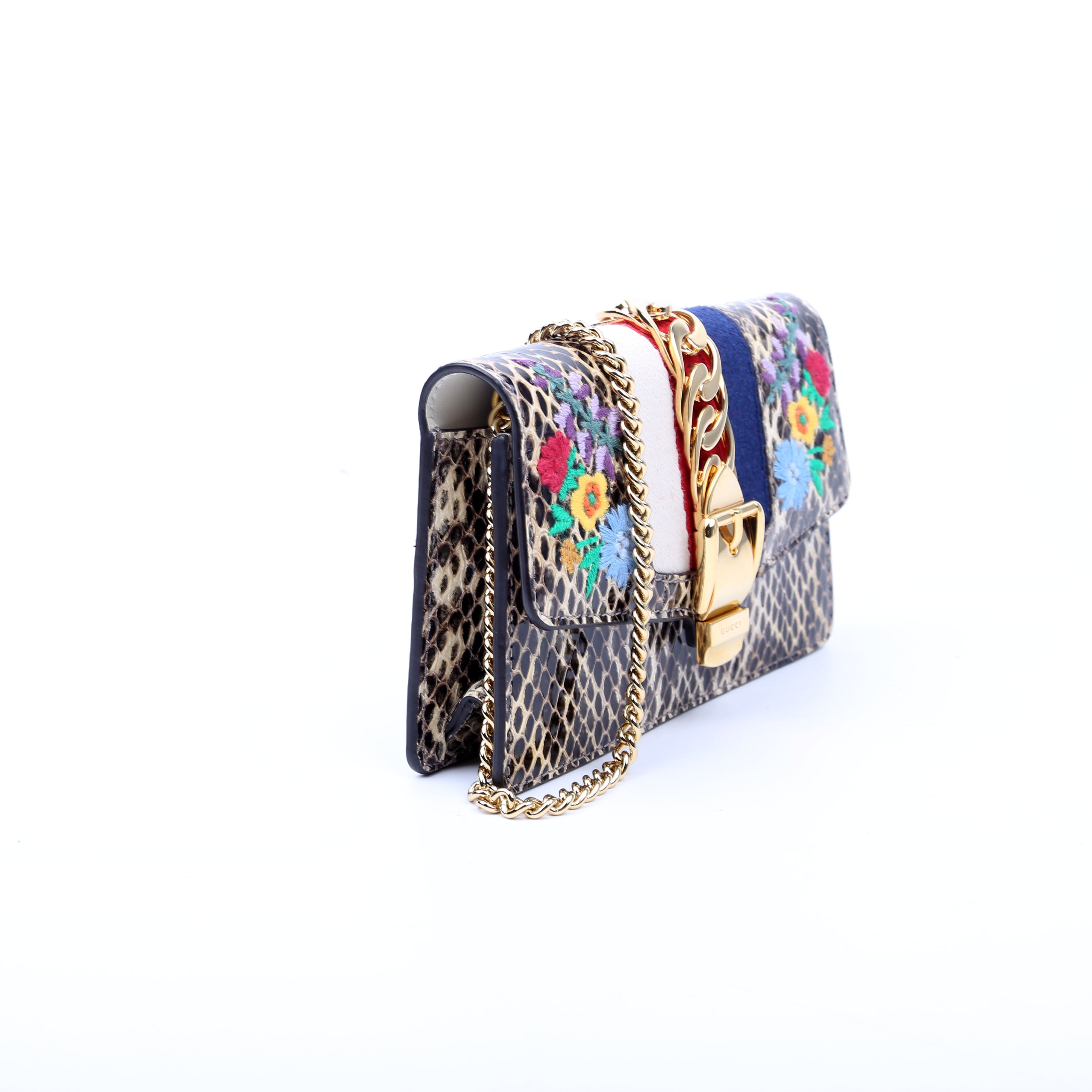 494646 Sylvie Chain Floral Embroidered/Snakeskin Super Mini