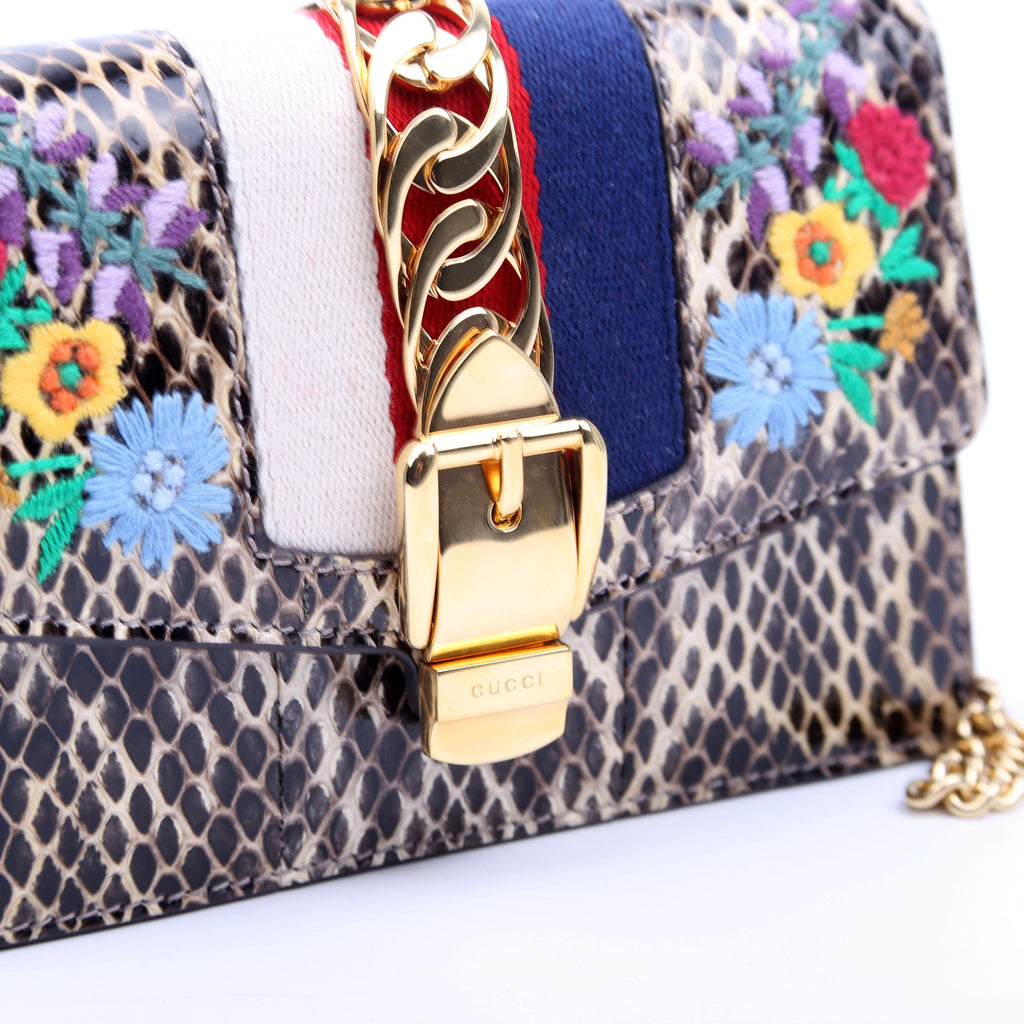 494646 Sylvie Chain Floral Embroidered/Snakeskin Super Mini