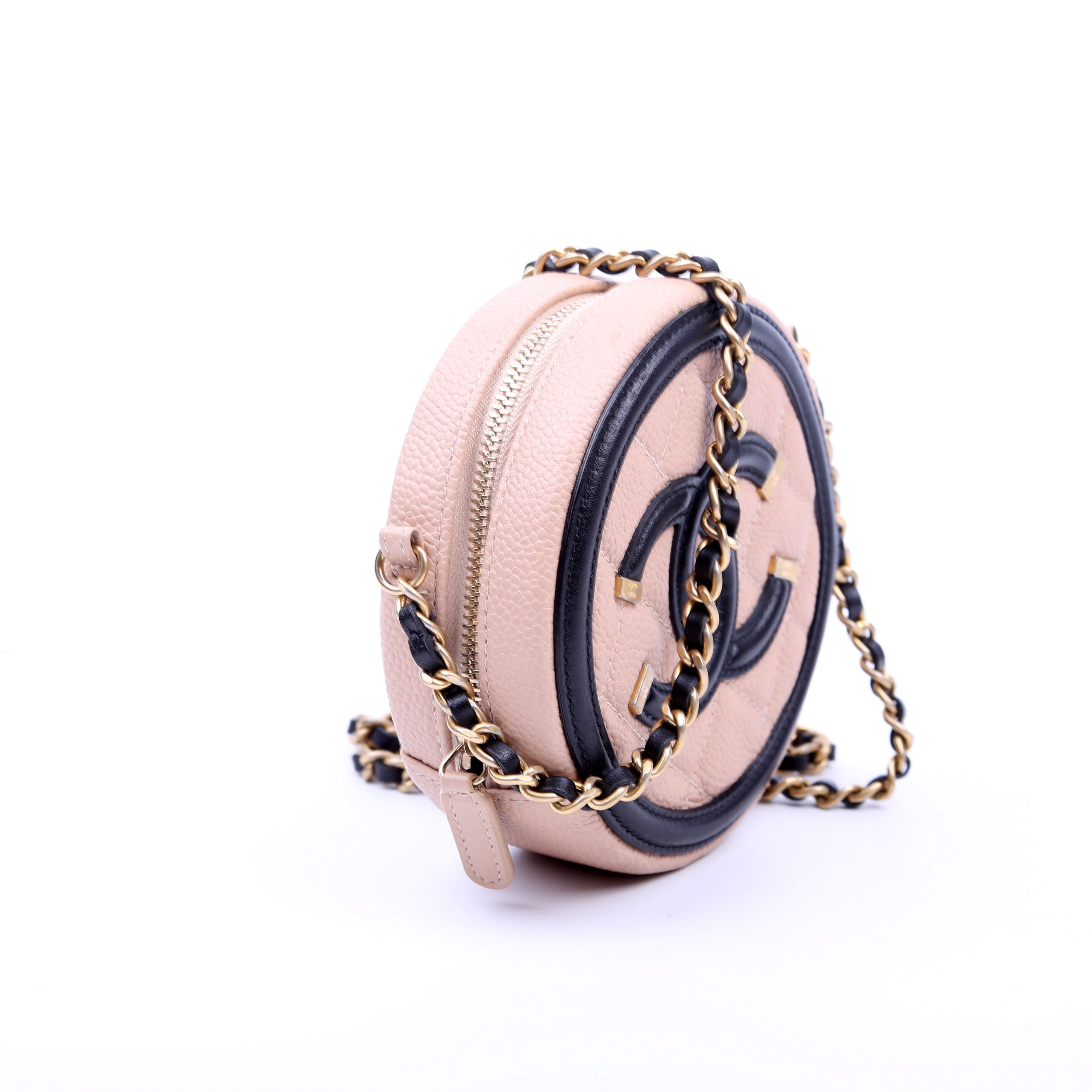 Filigree Round Crossbody Caviar 26M Nude/Black
