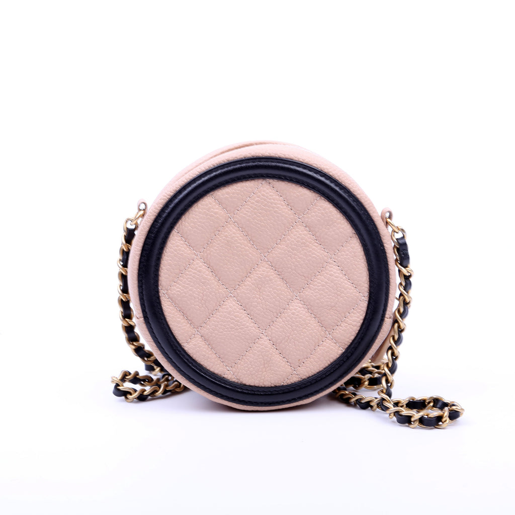 Filigree Round Crossbody Caviar 26M Nude/Black