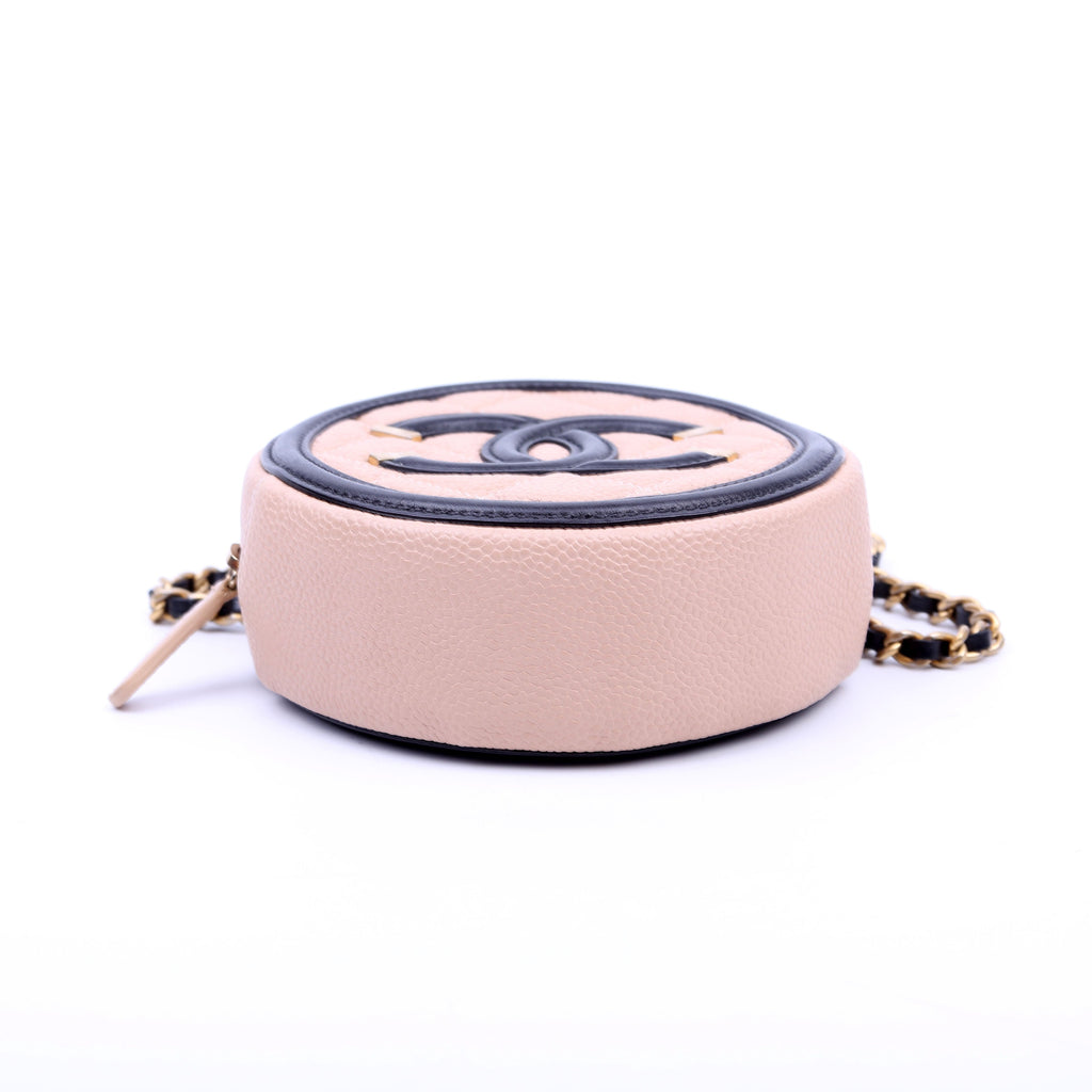 Filigree Round Crossbody Caviar 26M Nude/Black