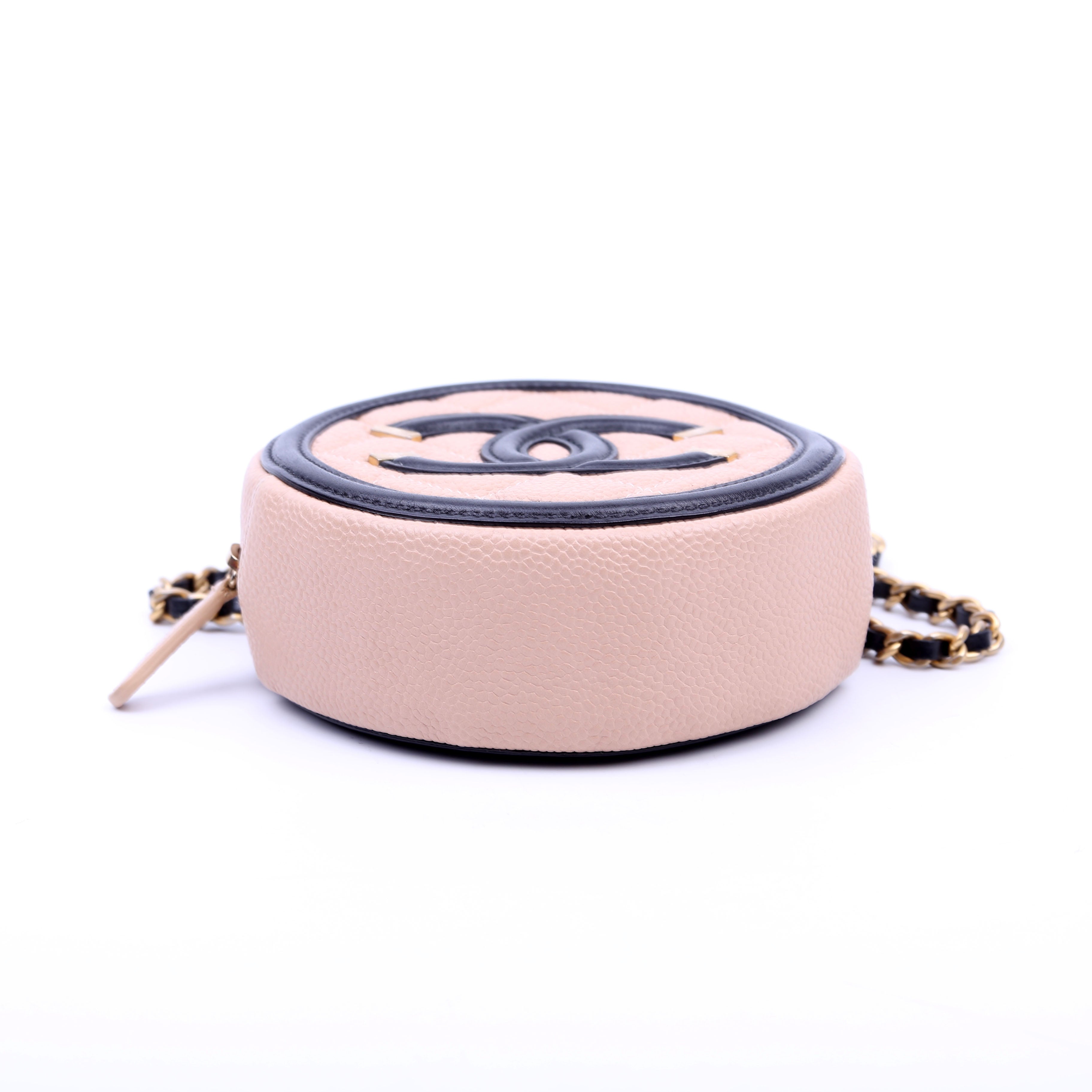 Filigree Round Crossbody Caviar 26M Nude/Black