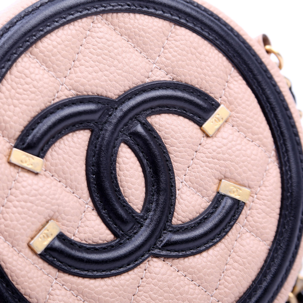 Filigree Round Crossbody Caviar 26M Nude/Black
