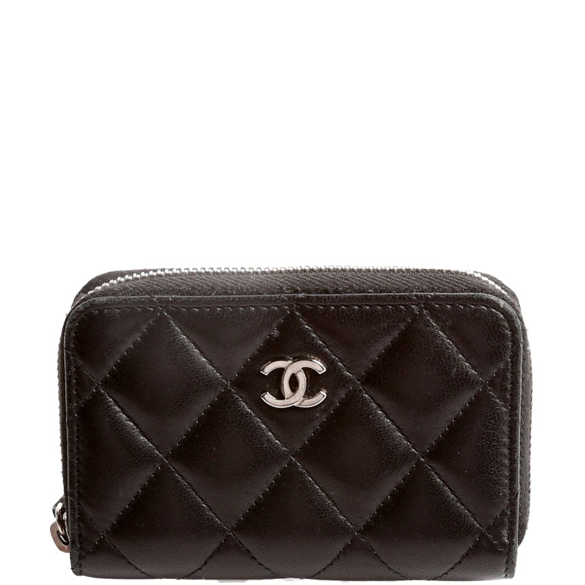 Classic Quilted Zippy Coin Purse Lambskin Black