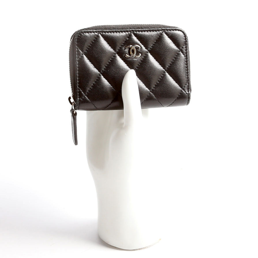 Classic Quilted Zippy Coin Purse Lambskin Black