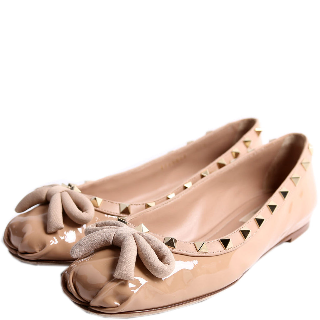 Rockstud Bow Ballerina Flats Size 37.5 Nude