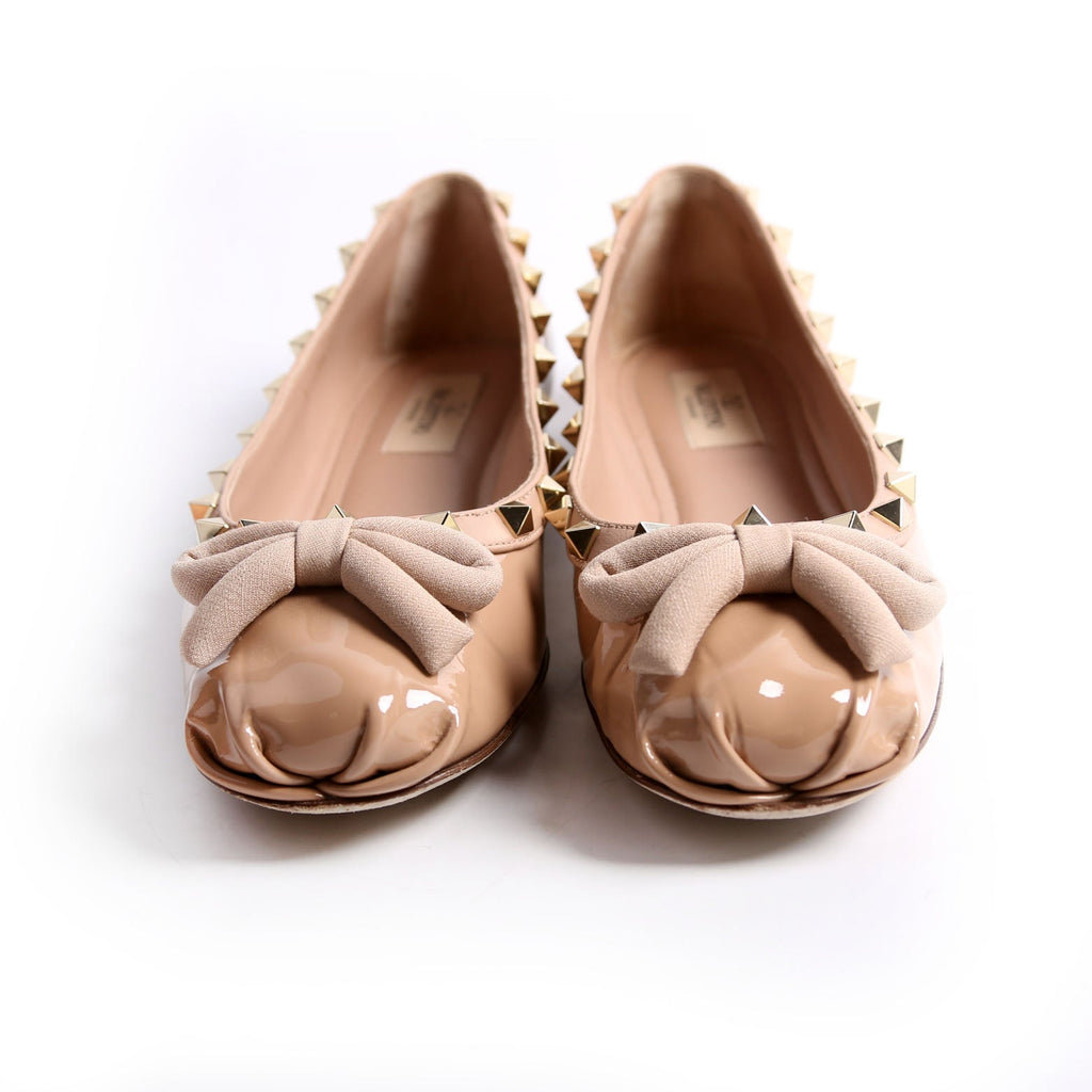Rockstud Bow Ballerina Flats Size 37.5 Nude