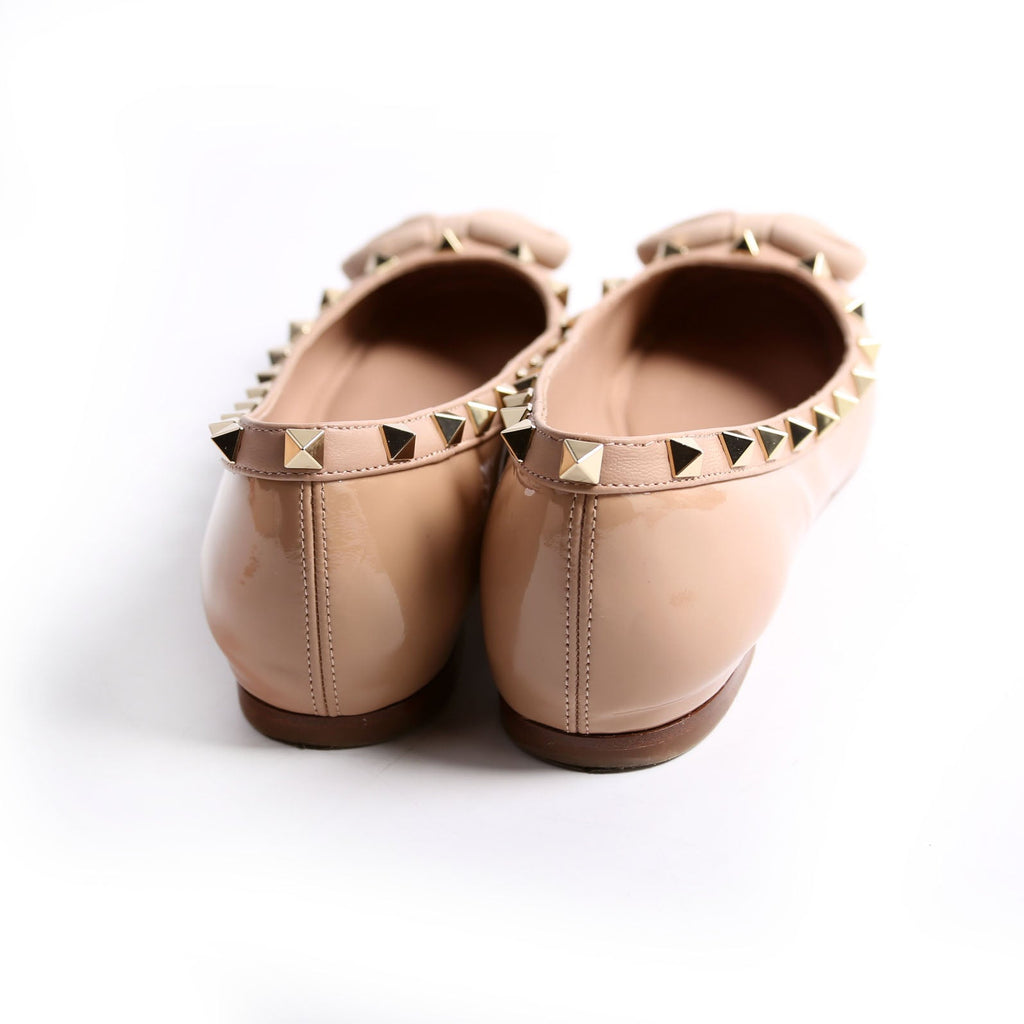 Rockstud Bow Ballerina Flats Size 37.5 Nude