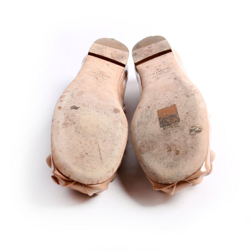 Rockstud Bow Ballerina Flats Size 37.5 Nude