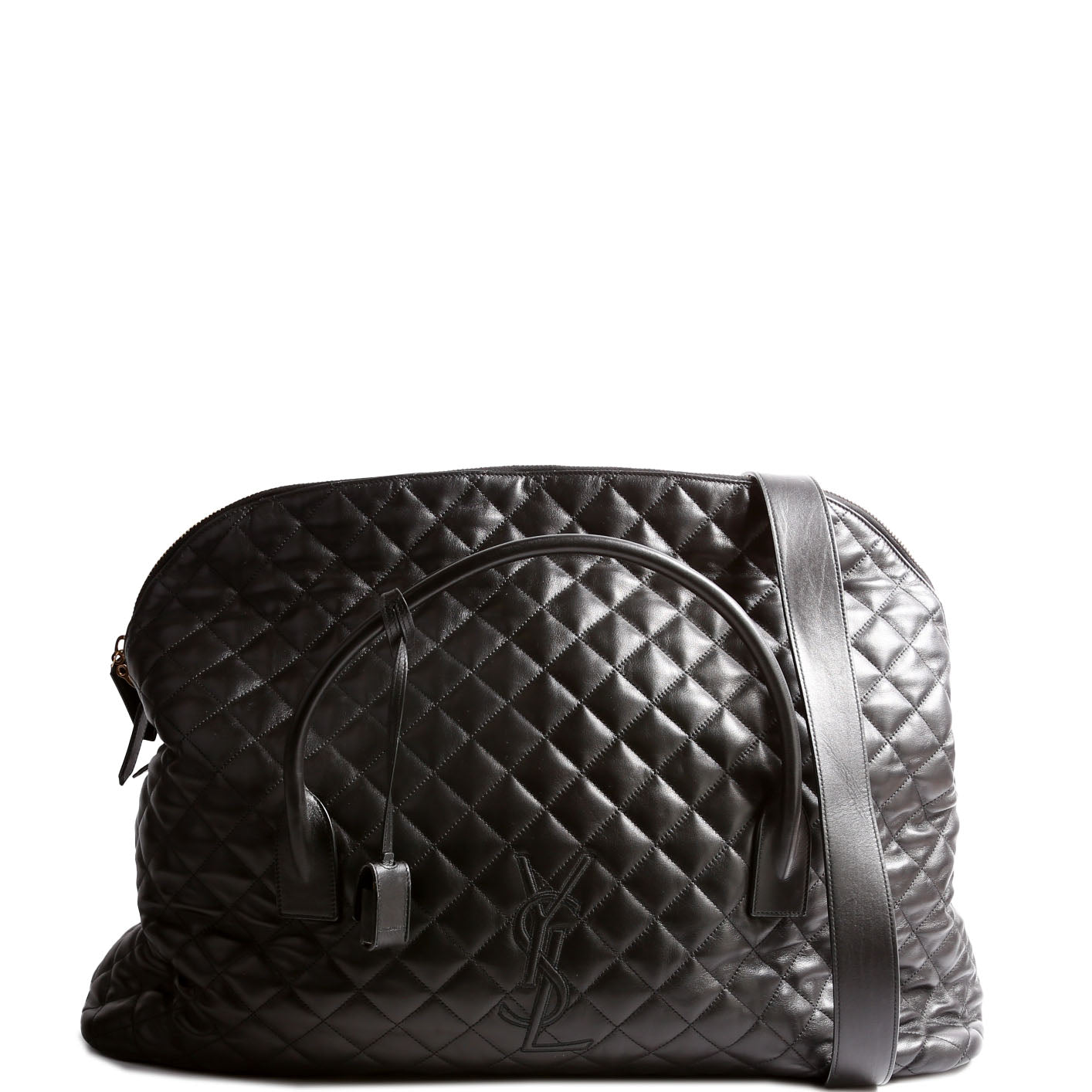 736009 Es Giant Travel Bag Quilted Calskin Black/Gold