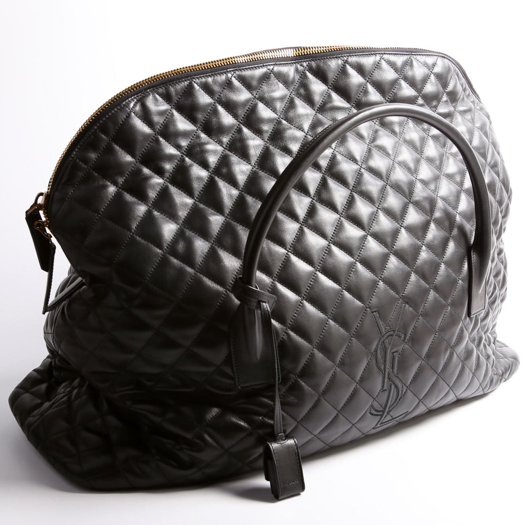 736009 Es Giant Travel Bag Quilted Calskin Black/Gold