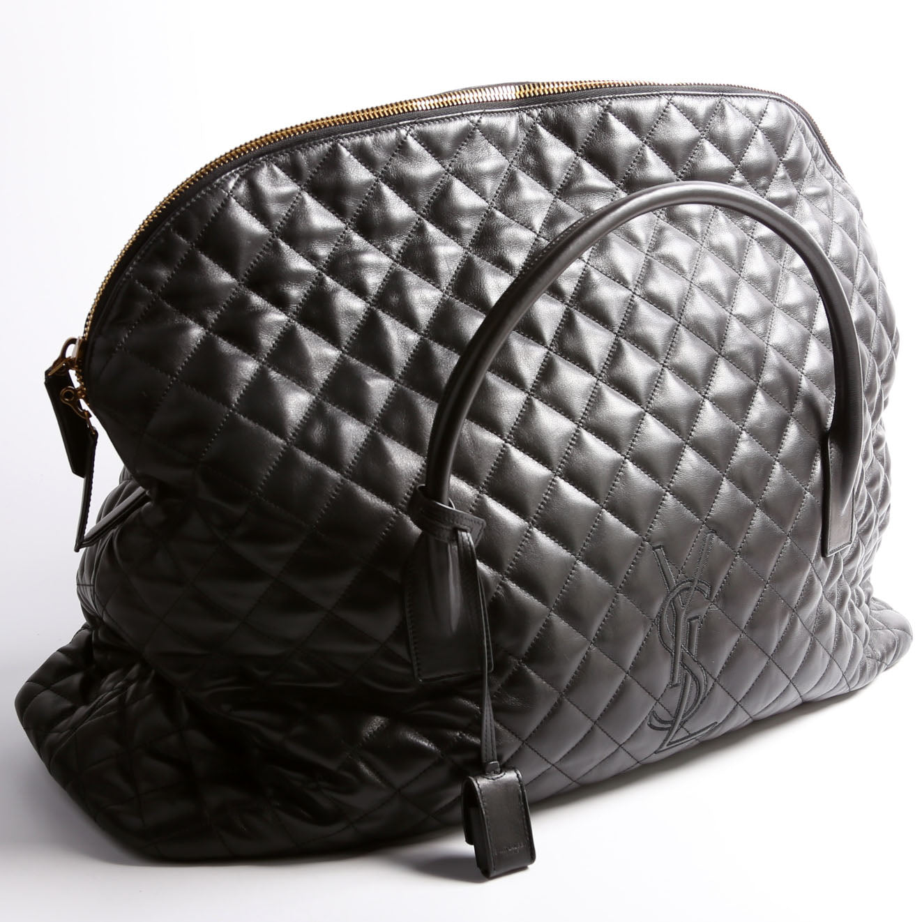 736009 Es Giant Travel Bag Quilted Calskin Black/Gold