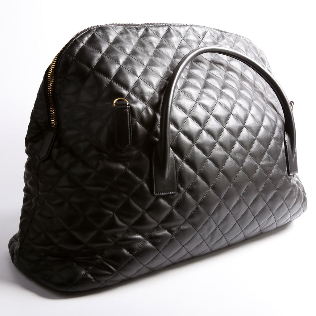 736009 Es Giant Travel Bag Quilted Calskin Black/Gold