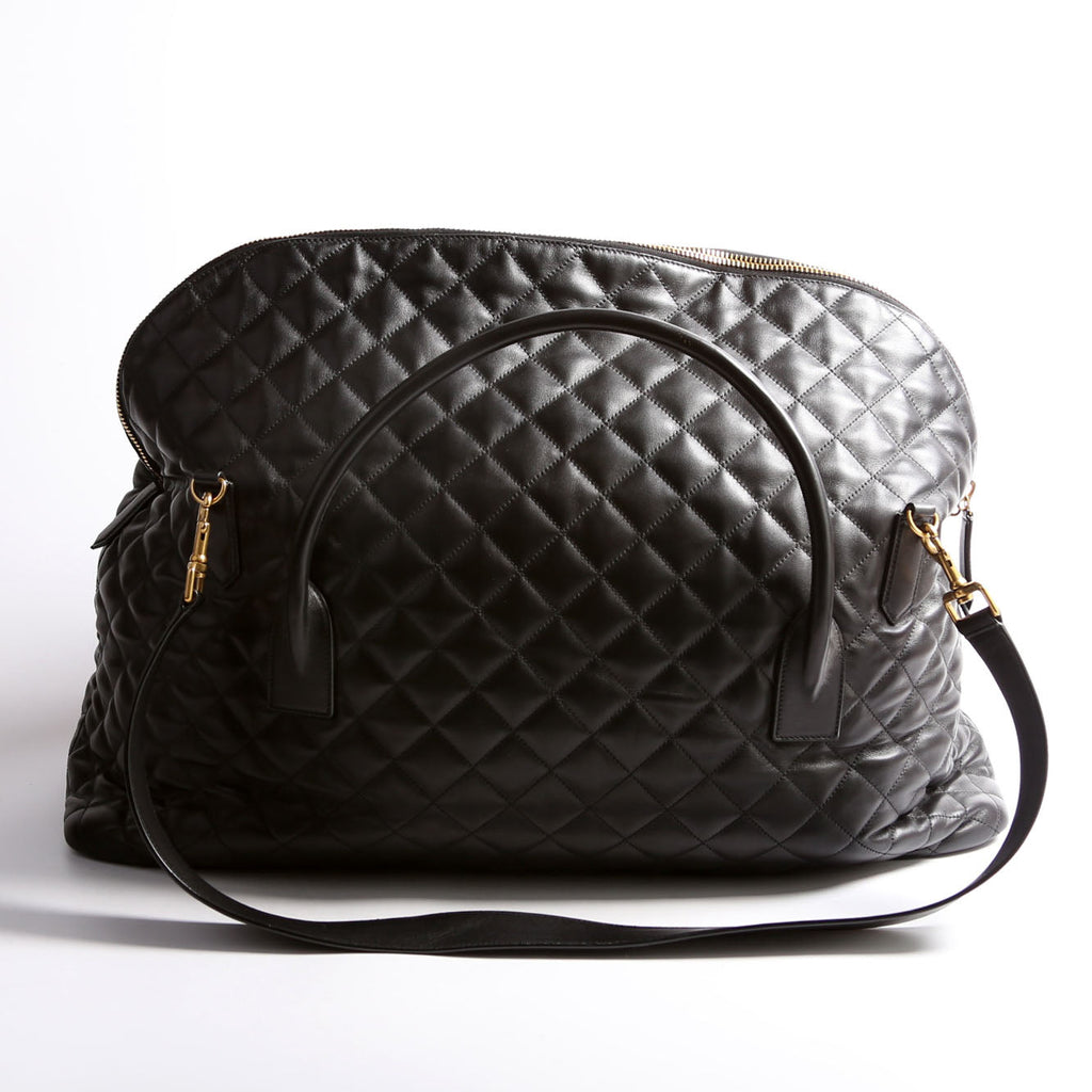 736009 Es Giant Travel Bag Quilted Calskin Black/Gold