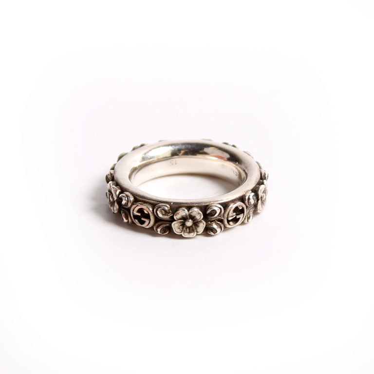 Interlocking G Flower Aged Ring 925 Size 7